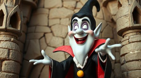 An adorable and charming classic Disney villain, with sculpted features, casts a spell within a textured, layered papier-mâch