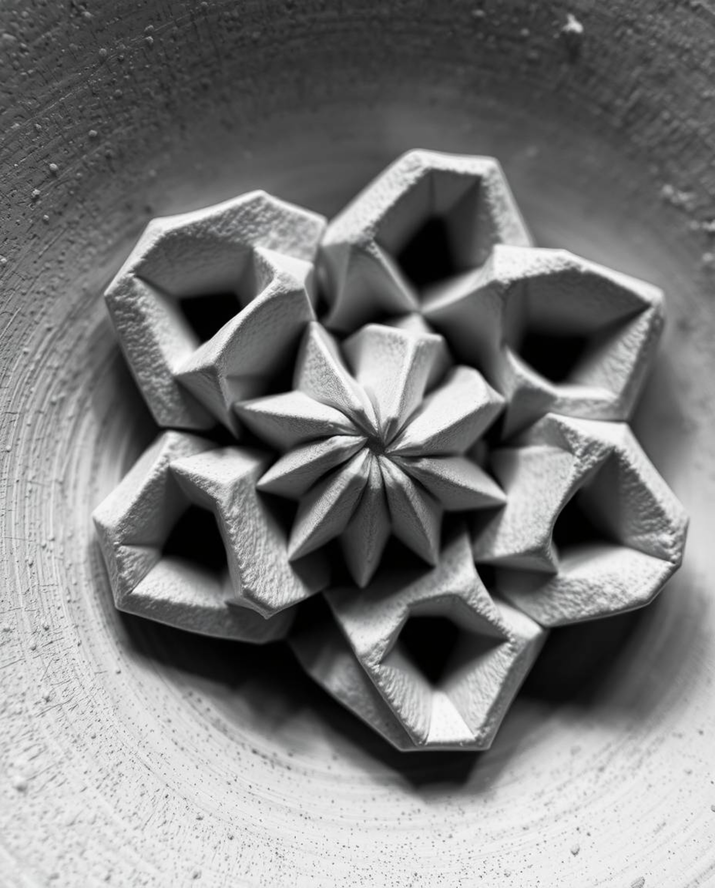 Explore the captivating world of extreme macro monochrome photography featuring sculptural clay art. Witness intricate 3D geo