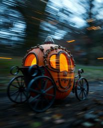 Witness the enchanting transformation of a pumpkin into a carriage through an extreme macro, long-exposure photograph.  This 