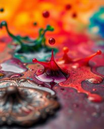 A stunning macro photograph captures the vibrant and dynamic shapes created by ink swirling in water.  The image features a v
