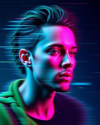 Experience the captivating allure of dynamic digital glitch art portraits.  These vibrant pieces blend cool blues, greens, an