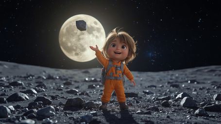 Embark on a whimsical cosmic adventure with this vibrant, cinematic photograph, reminiscent of Pixar's stylized charm. A joyf