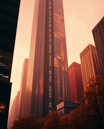 A dramatic cinematic image showcases a glitchy digital landscape featuring distorted skyscrapers and static noise. Warm autum