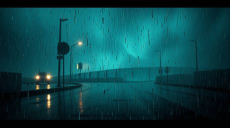 Capture the essence of a wet, rainy scene that evokes an eerie and creepy atmosphere. This image utilizes a gradient texture 