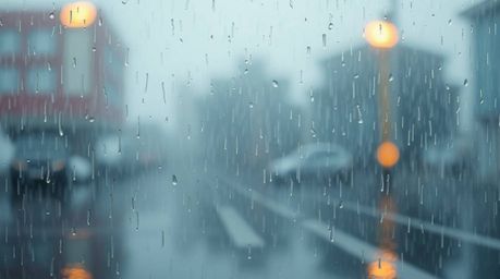 This high-resolution stock photo captures a captivating wet rainy scene, featuring an abstract gradient background with a uni
