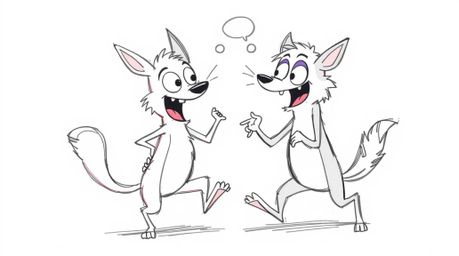 A hand-drawn, color sketchnote depicts two talking animals engaging in mischievous activities. The artwork showcases dynamic 