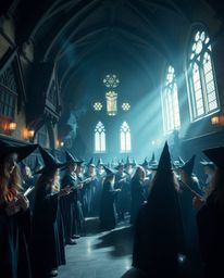Experience the enchantment of a magical school teeming with young wizards, captured with an ethereal spiritual vibe. Intense 