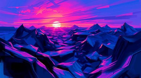 A captivating digital sketch depicting a deep ultraviolet sunset over icy polar glaciers.  The artwork showcases loose painte
