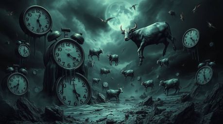 This high-resolution stock photo presents an eerie and creepy surreal dreamscape, featuring the unsettling imagery of melting