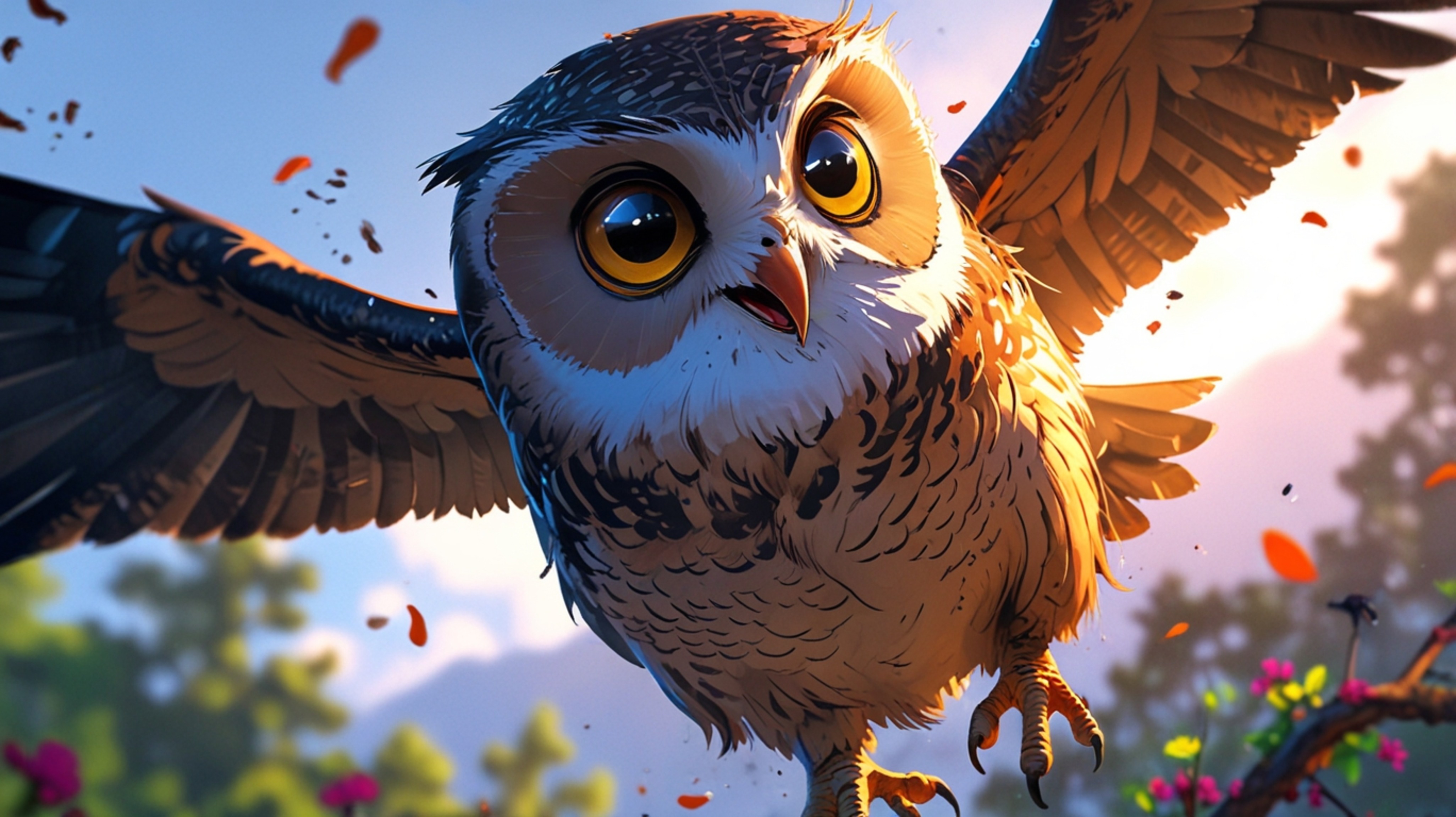 In a beautifully imagined scene that merges the visual charm of Pixar with the expressive nature of anime, a wise blind owl t