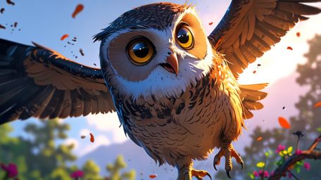 In a beautifully imagined scene that merges the visual charm of Pixar with the expressive nature of anime, a wise blind owl t