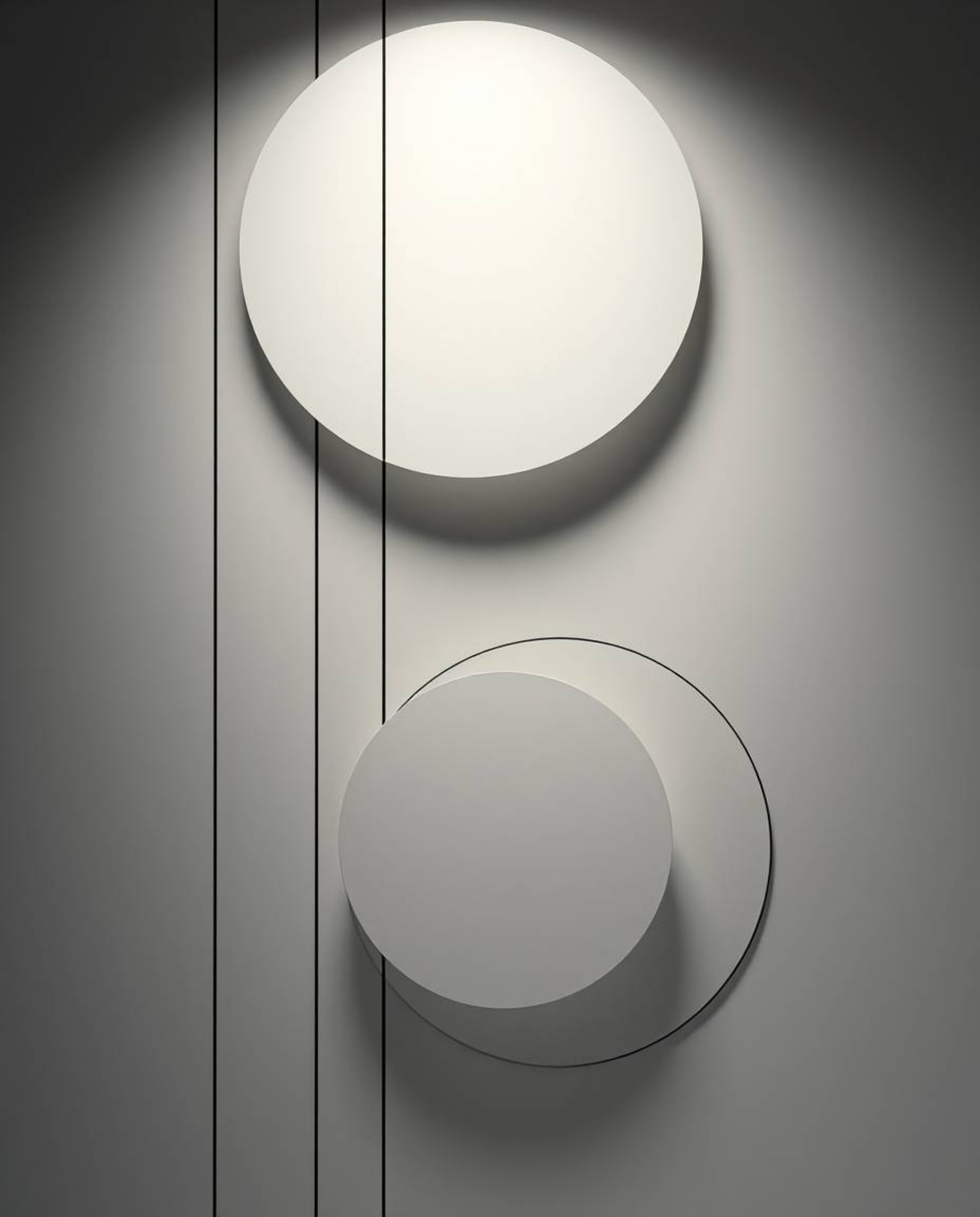 A captivating cinematic photograph showcases a minimalist geometric pattern of circles and lines, reminiscent of the Bauhaus 