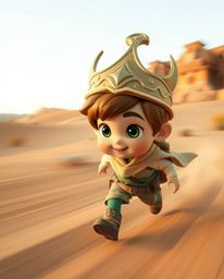 A brave and adorable Disney-style hero embarks on a captivating desert adventure, brought to life with long exposure photogra