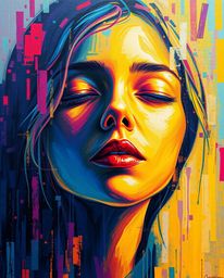 Discover stunning digital glitch art portraits infused with bold acrylic painting techniques.  These ethereal pieces evoke a 