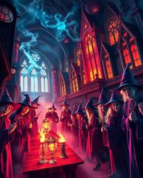 Discover a captivating world of a magical school brimming with young wizards.  This vibrant artwork explodes with electric co