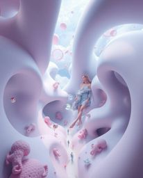 Explore a dreamlike and surreal 3D illustration featuring fluid shapes that seamlessly morph into each other in an endless lo