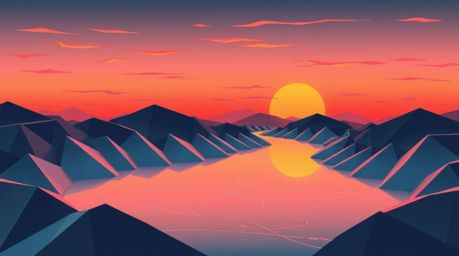 Experience the mesmerizing beauty of a winding river illuminated under a captivating orange-pink sky, rendered in an intricat