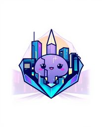 This captivating logo design blends geometric shapes and clean lines to depict a futuristic city in glitch mode, complete wit