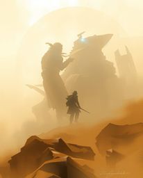 A captivating digital sketch showcases a misty, atmospheric scene rendered in complementary epic colors. Loose painterly stro