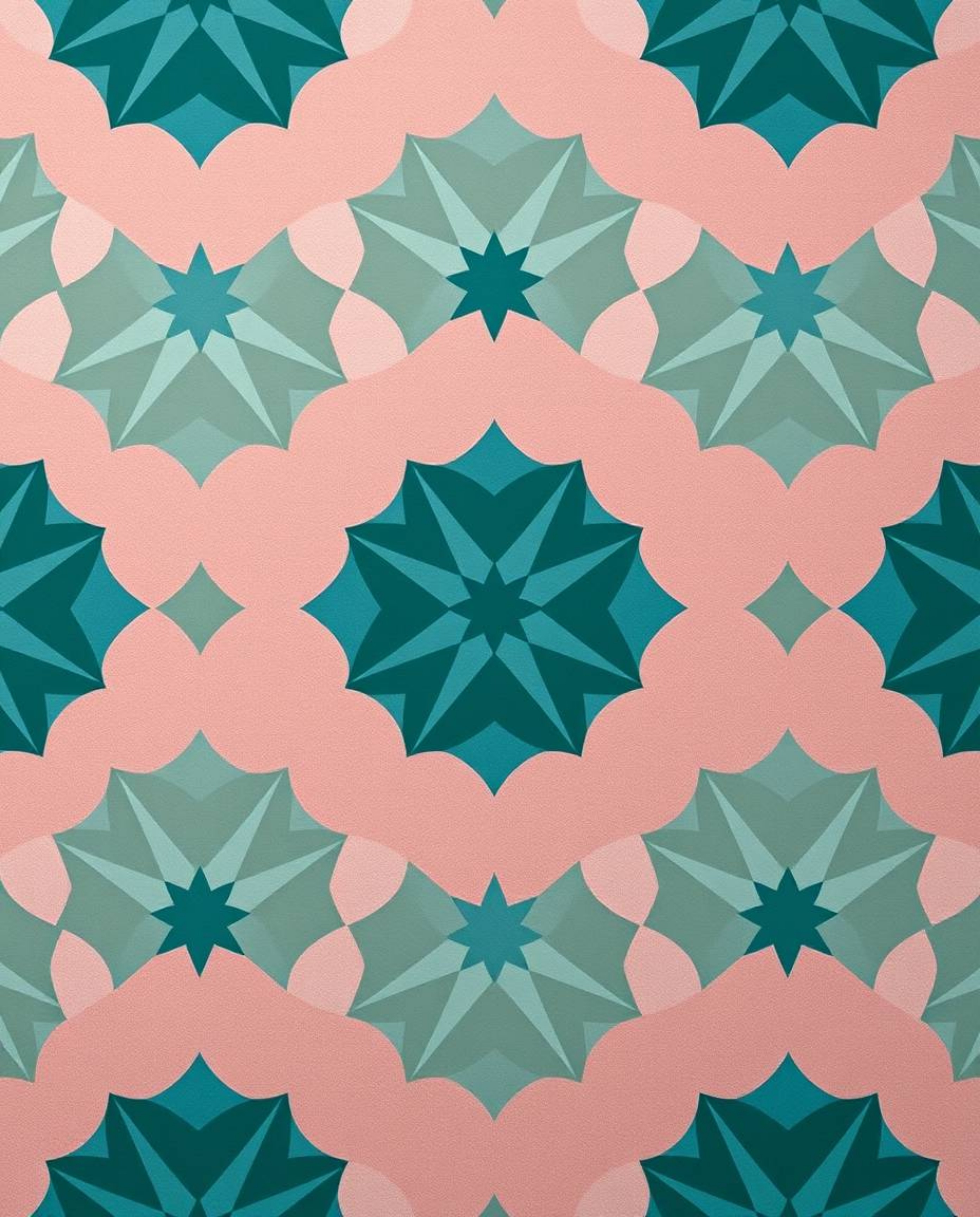 Transform your space with this geometric pattern wallpaper featuring soft pastel gradients and a rich, deep teal color scheme