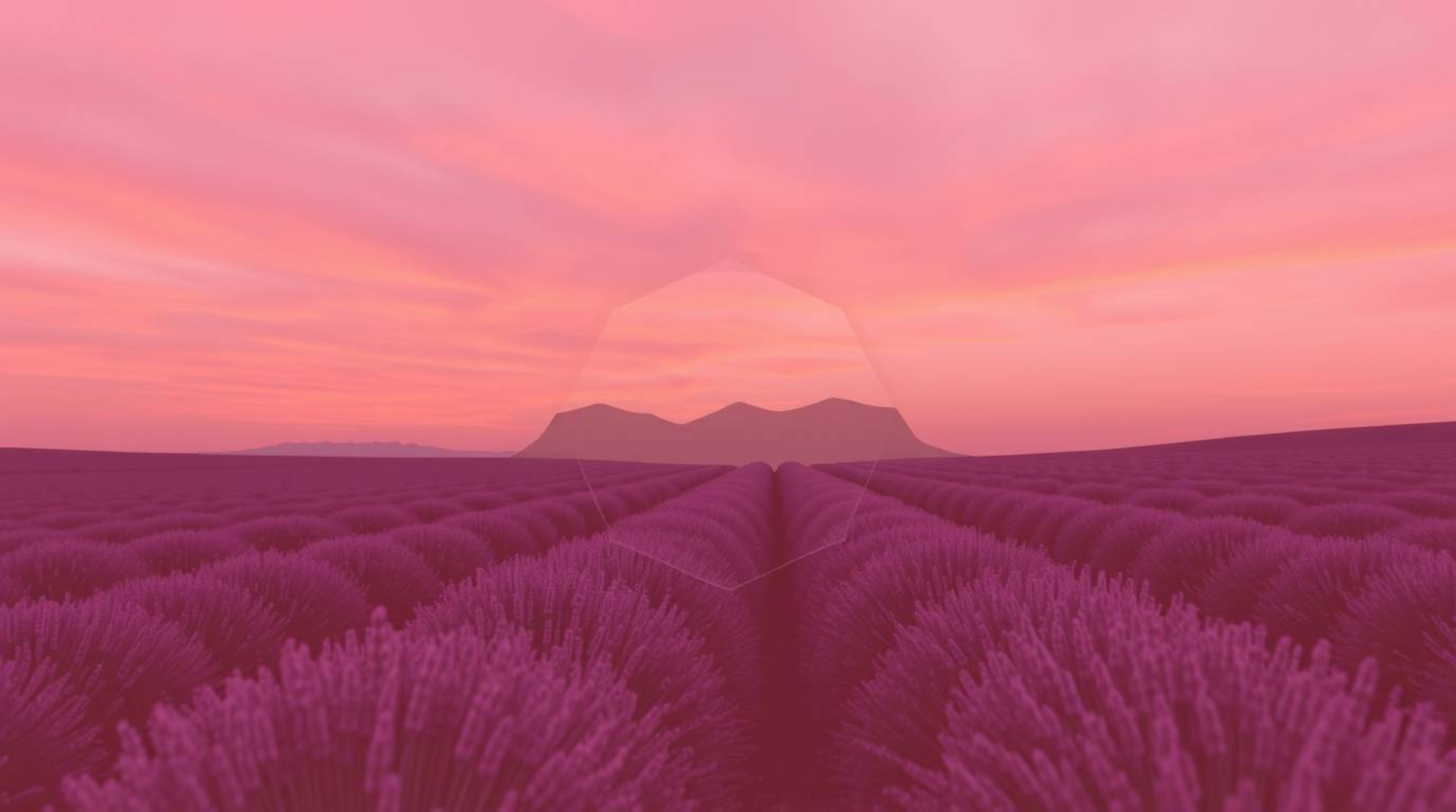 This logo design features a captivating scene of lavender fields bathed in the soft glow of a dreamy pink sky. Geometric shap
