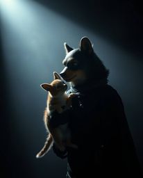 A captivating cinematic journey unfolds, featuring a talking animal sidekick assisting a courageous hero.  The film-like comp