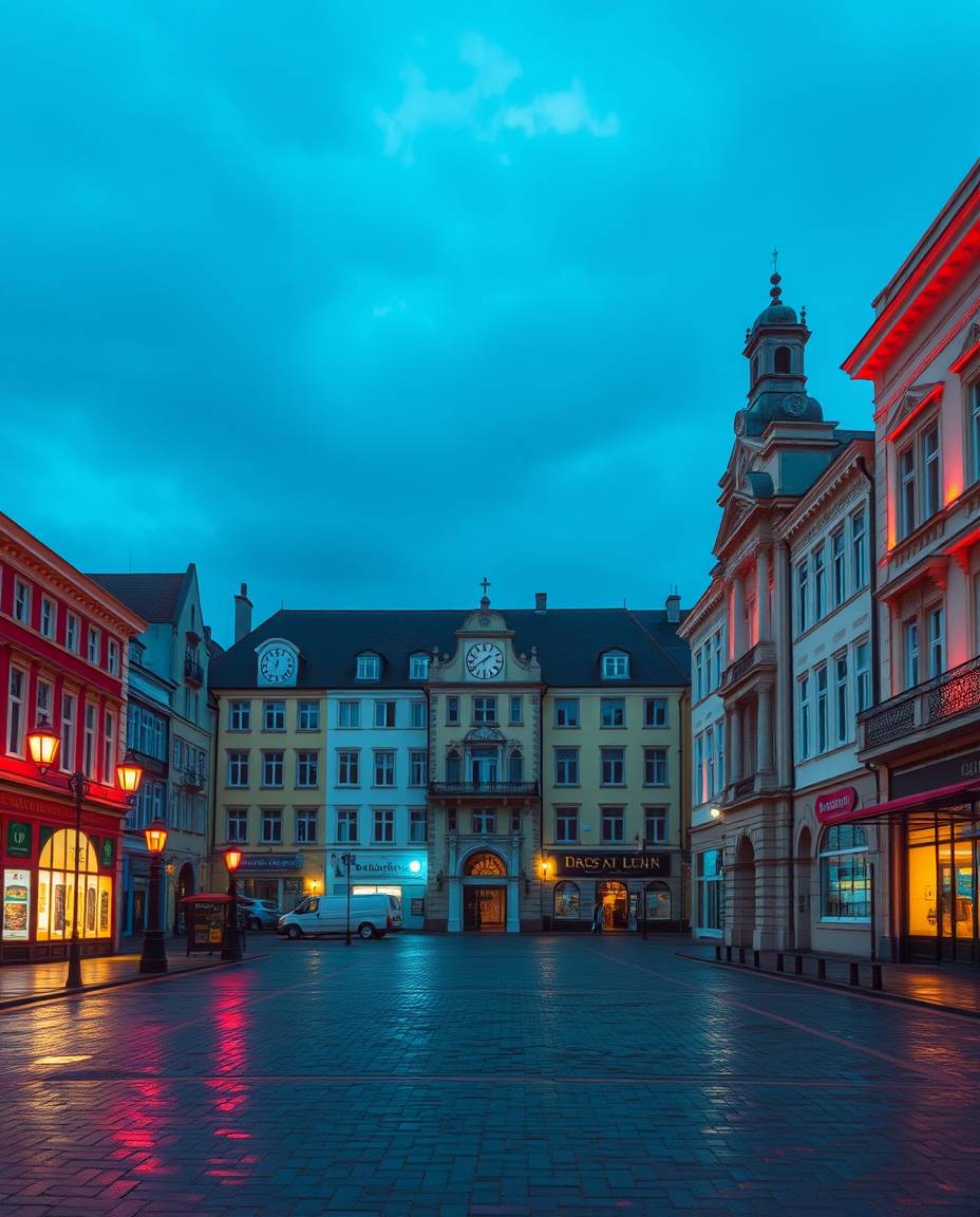 Explore an unusual and original fine art photograph capturing the eerie beauty of an empty town square. This image features e