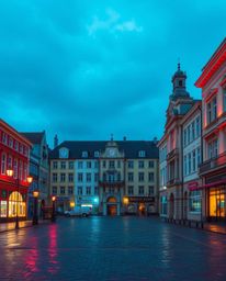 Explore an unusual and original fine art photograph capturing the eerie beauty of an empty town square. This image features e
