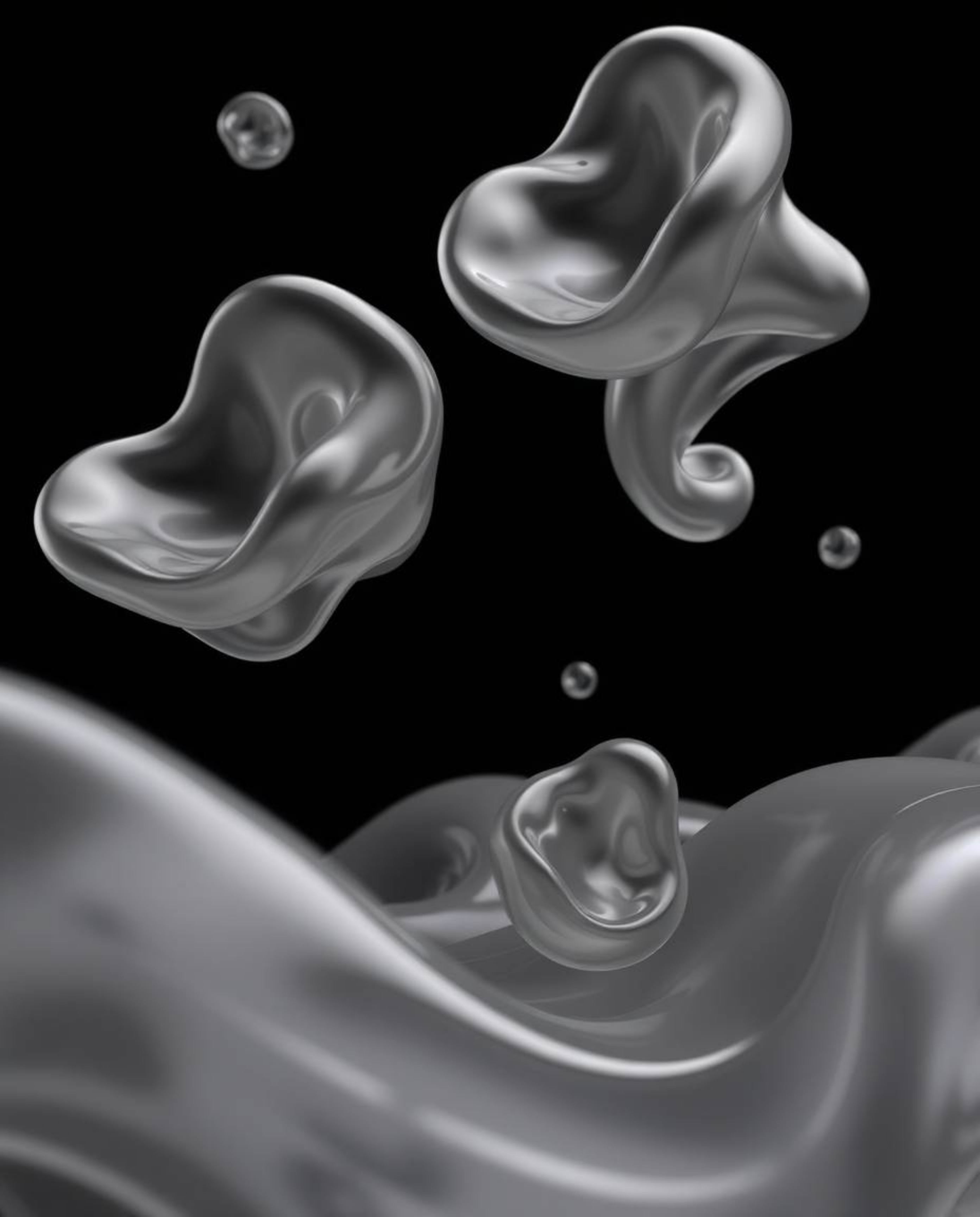 Explore mesmerizing 3D renders featuring graceful and elegant fluid organic blobs crafted with translucent materials that see