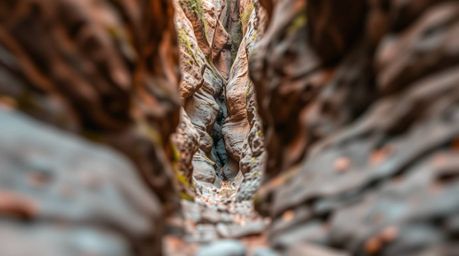 A stunning image of a rocky canyon bathed in warm autumn or sunset colors.  The sharp focus on the canyon contrasts beautiful