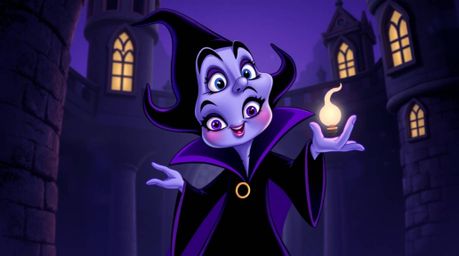 An adorable and cute classic Disney villain, with charming features, casts a spell within an old castle. Rendered in deep ul