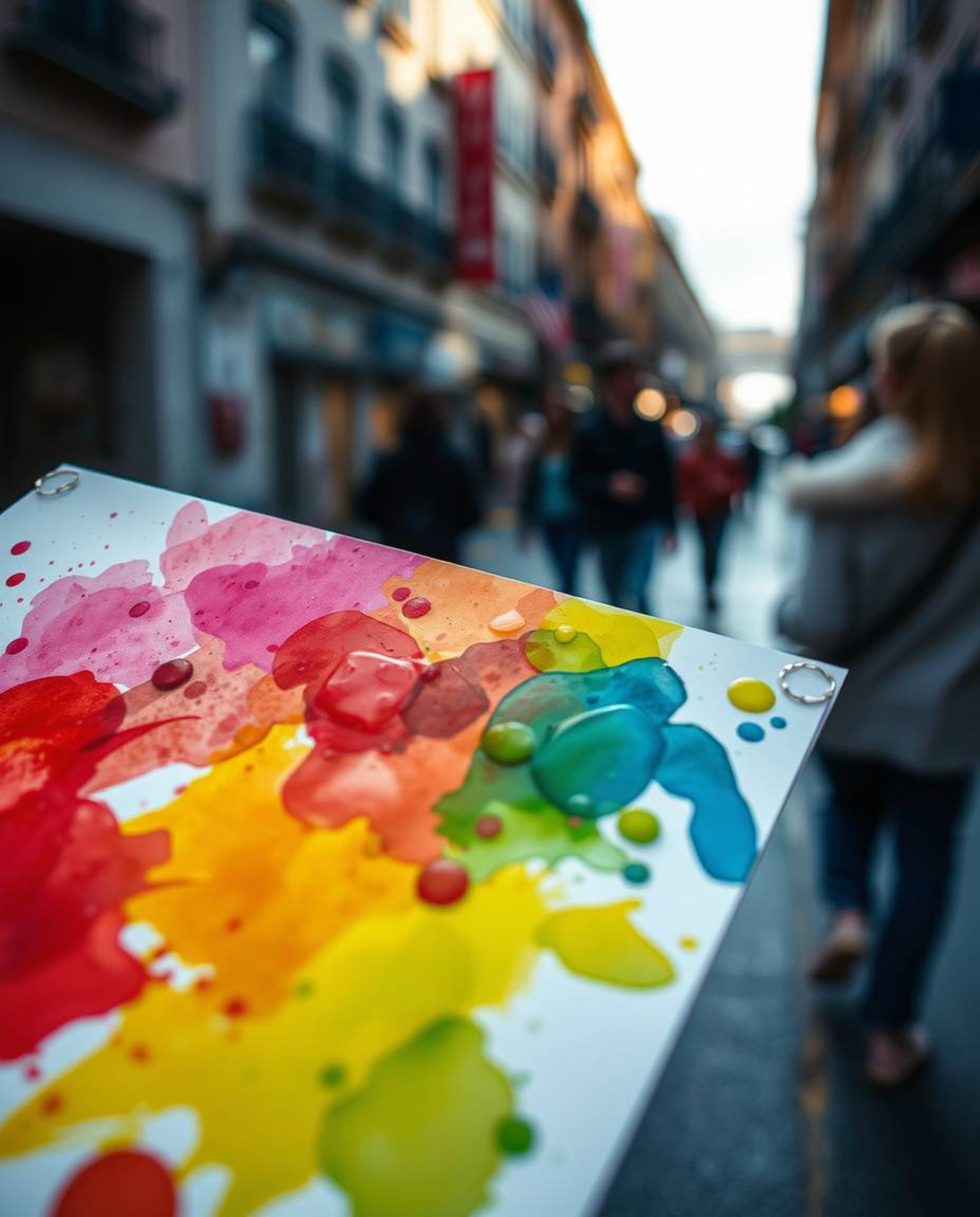 This collection features gentle, soft light, candid street photography showcasing colorful watercolor splashes blending seaml