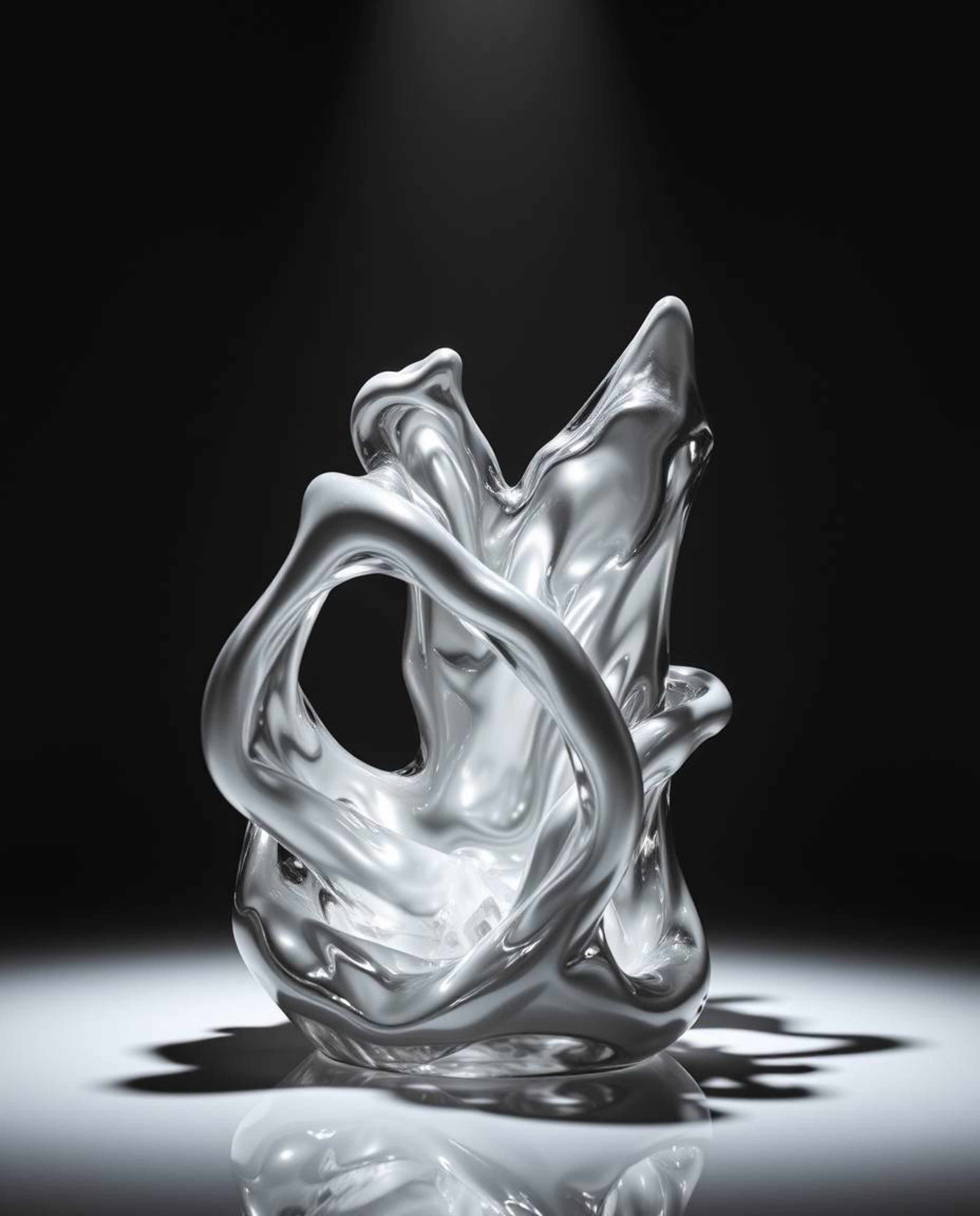 Explore the captivating world of sculptural 3D fluid shapes crafted from reflective mercury.  This series utilizes studio lig