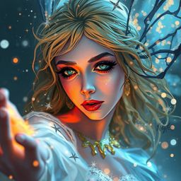 A captivating digital sketch showcases a fairy godmother emerging in a dazzling swirl of sparkles, rendered with loose, paint