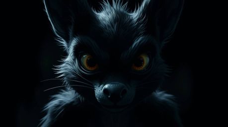 Discover a chillingly captivating image of a sarcastic animal sidekick, rendered entirely in intense jet black.  Its expressi