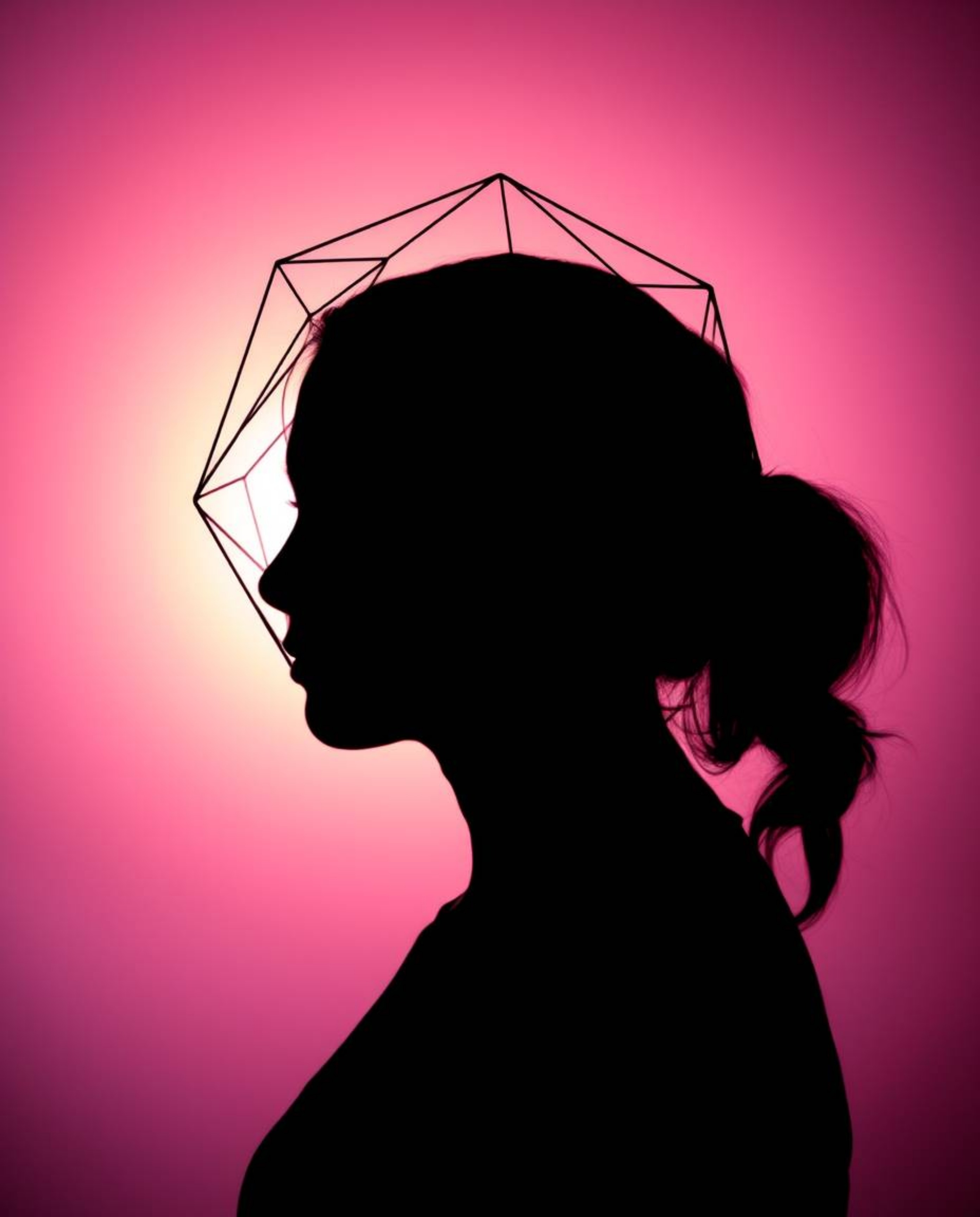 Experience the captivating visual of glitched geometric shapes floating in cyberspace, reminiscent of a Matrix vibe.  Silhoue