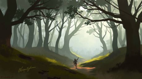 This collection showcases dynamic digital sketches of a thrilling chase scene unfolding within a looping forest backdrop. The