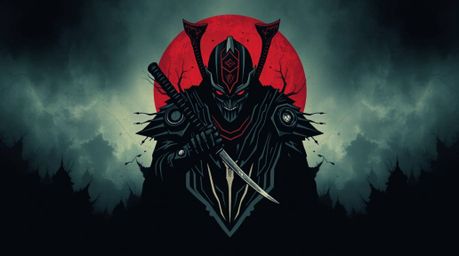 A captivating logo concept depicting a samurai battling a robot in a dark, dystopian world.  The design features eerie, creep