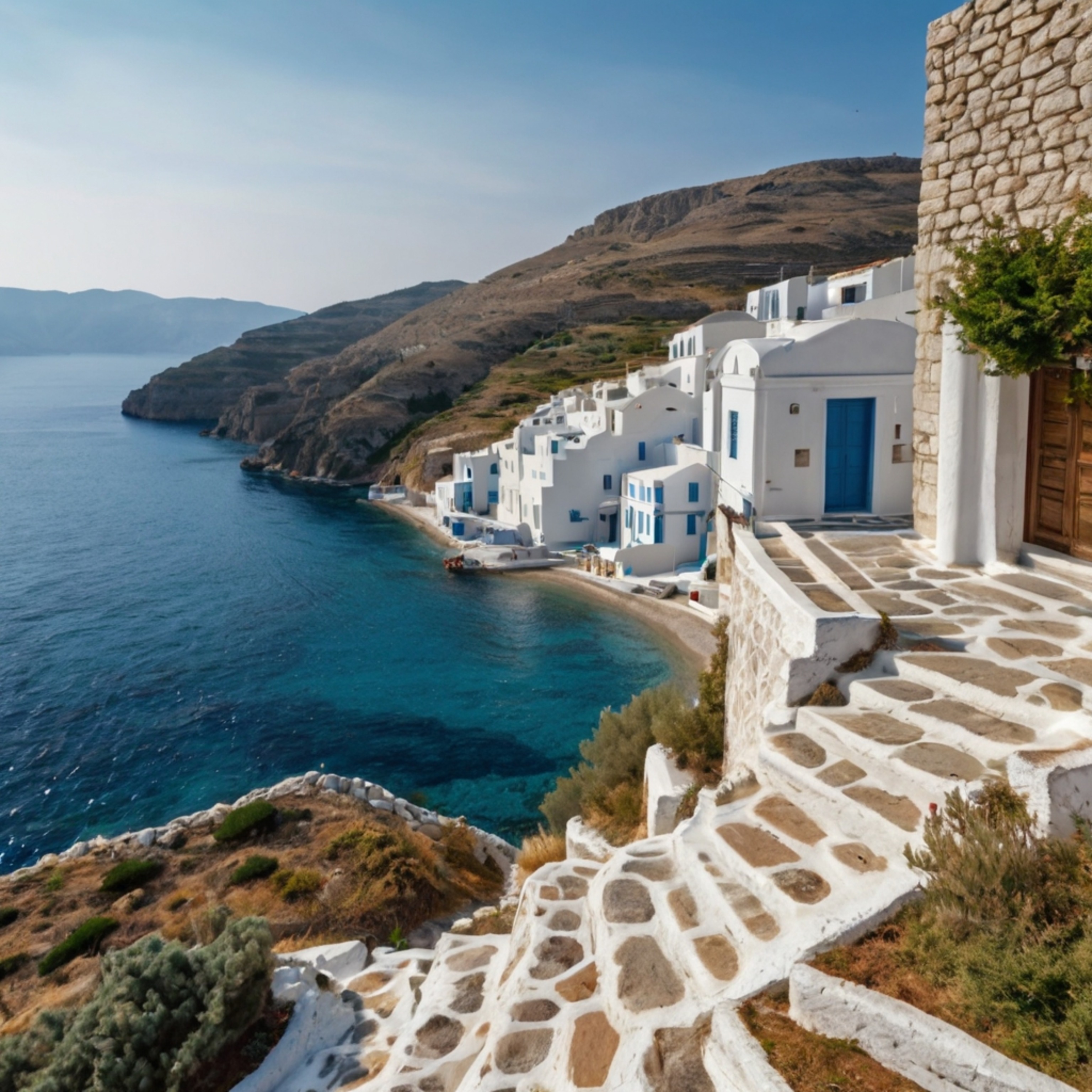 Discover the charm of a traditional Greek village, characterized by its iconic whitewashed stone houses and intricate network