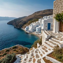 Discover the charm of a traditional Greek village, characterized by its iconic whitewashed stone houses and intricate network