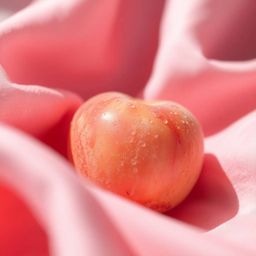 A high-resolution, close-up ASMR image showcasing a soft, blushing pink peach with a fuzzy texture and glistening condensatio