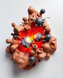A stunning sculptural clay artwork depicting the dramatic collision of galaxies. This piece captures a cosmic explosion of li