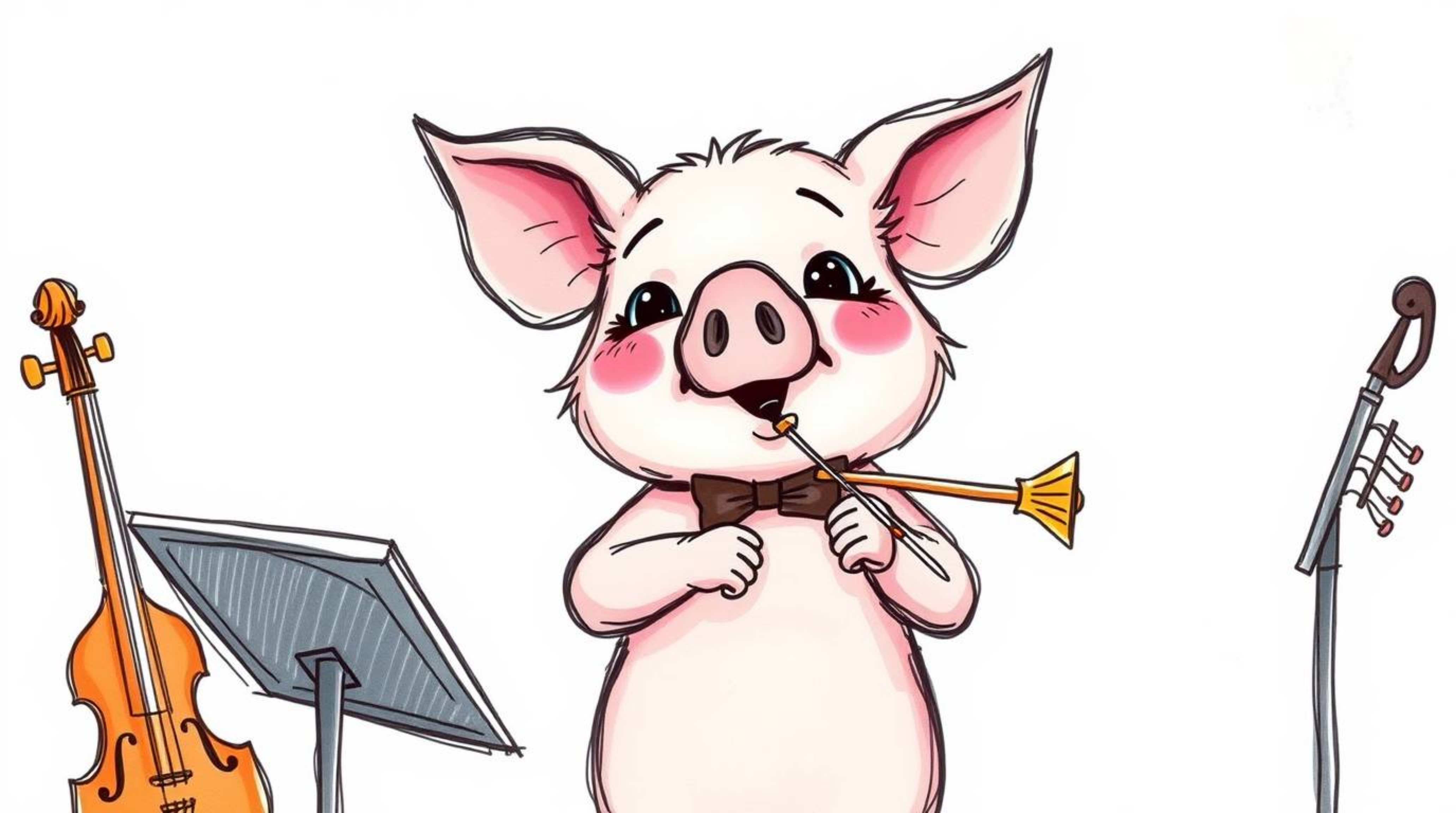 A charming hand-drawn sketchnote depicts an adorable pig character conducting an orchestra.  This whimsical illustration feat