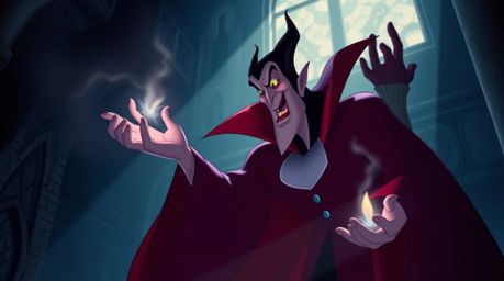 A captivating image of a classic Disney villain casting a spell within the ancient walls of a majestic castle.  The scene is 