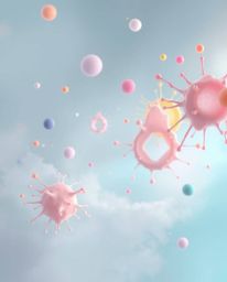 Experience a soft, dreamy atmosphere with this abstract 3D artwork.  Vibrant, colorful splash shapes float serenely in space,