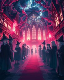 Immerse yourself in an otherworldly magical school depicted in an Isekai anime style. This surreal vision features young wiza