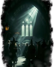 Discover a captivating scene of a magical school illuminated by volumetric lighting. Young wizards inhabit this eerie and cre