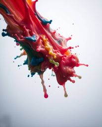 This captivating image showcases a vibrant paint splash suspended in time, meticulously captured with a high-speed camera. Th
