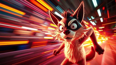 Experience vibrant, creative light art featuring a sarcastic animal sidekick with expressive eyes.  The artwork showcases dyn