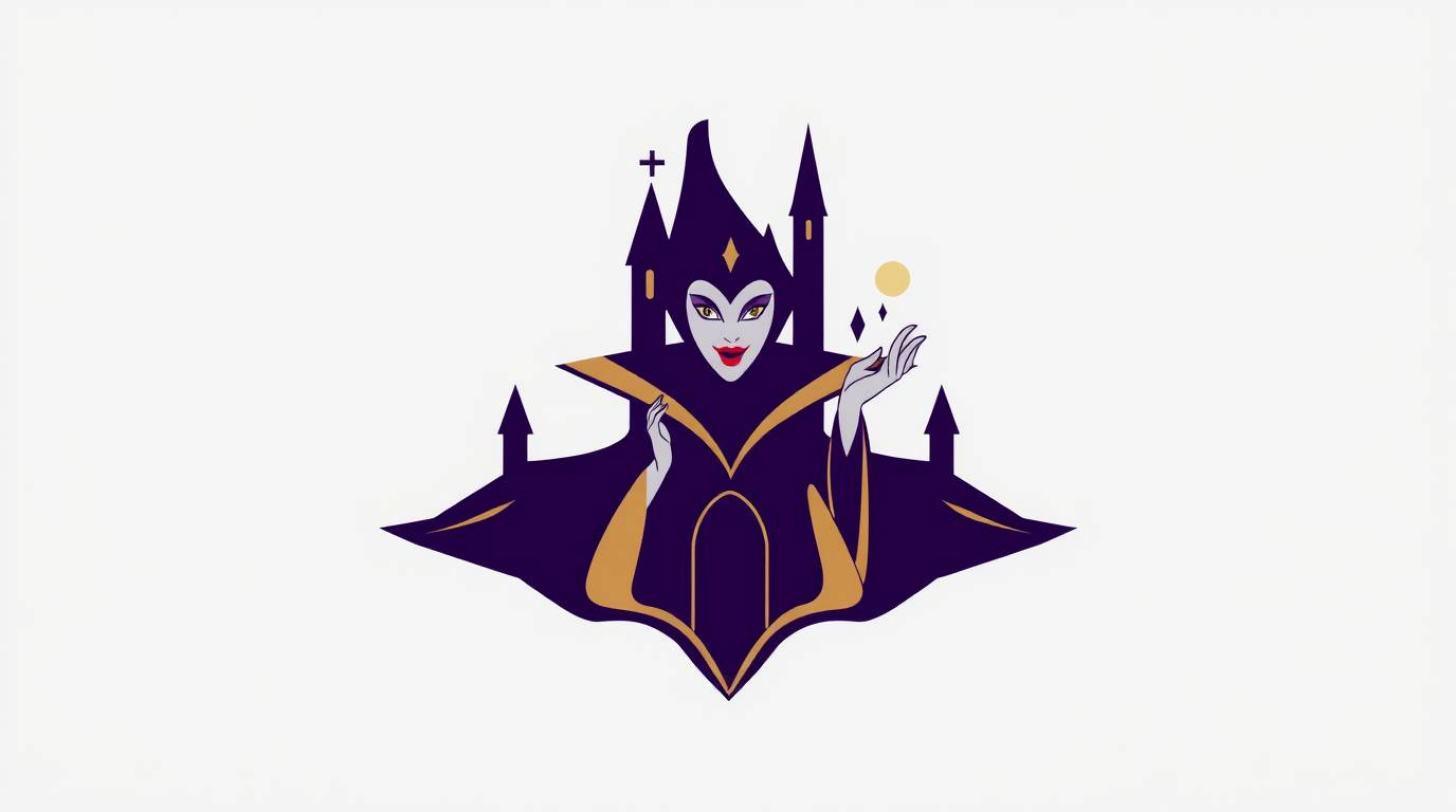 An elegant geometric logo design featuring a classic Disney villain with refined features casting a spell within a stylized c